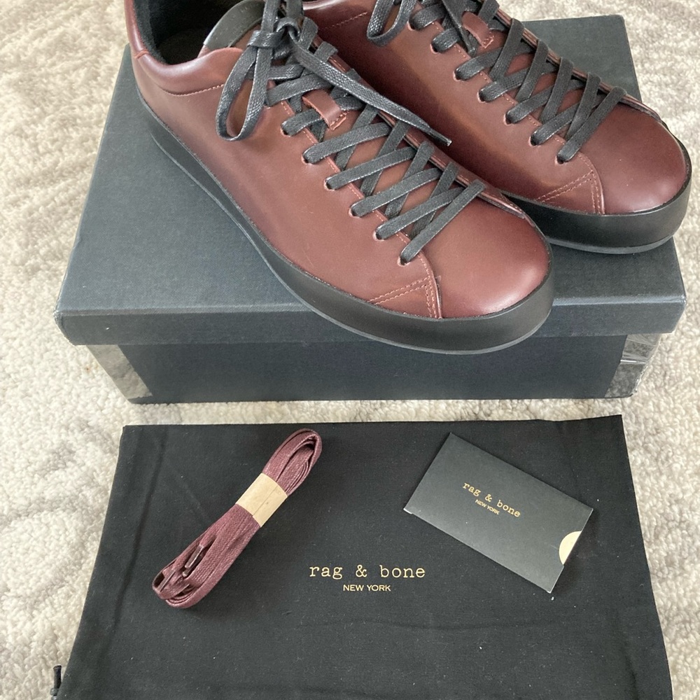 Brand New w/box Mens Rag & Bone Oxblood Leather RB1 Sneakers Shoes Sz 10.5 $350